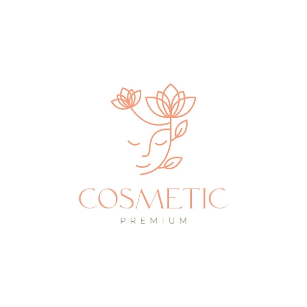 Exotic salon treatment skin care women female face leaves flowers line logo design vector