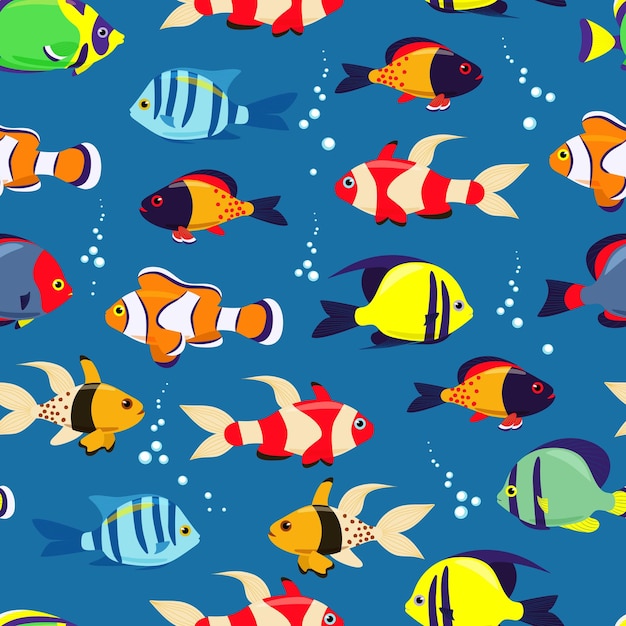 Exotic sea fish seamless pattern Sea fish in flat style Vector illustration