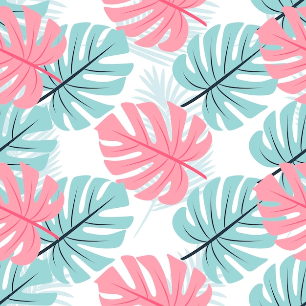 Exotic seamless pattern with monstera, palm leaves. Print summer seamless vector pattern wallpaper.