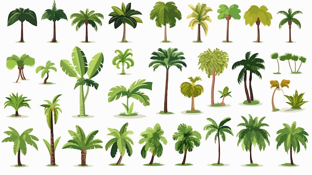 Vector exotic set of palm trees banana and coconut in tropical setting