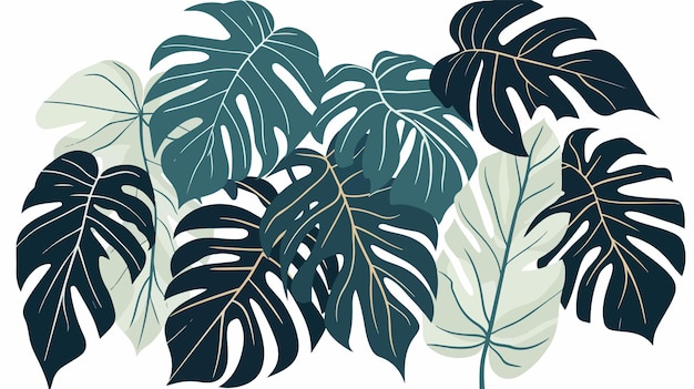 Vector exotic tropical plants foliage line art drawing of leaves