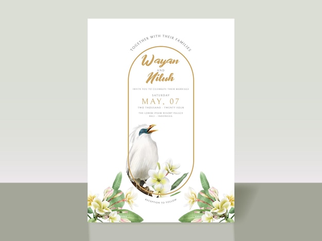 exotic wedding invitation card template with hand drawn balinese illustration theme