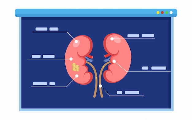 Explaining about human kidney anatomy at a board. Science and educational presentation concept