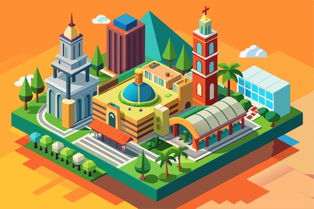 Vector explore a colorful isometric representation of sao paulo featuring iconic buildings and dynamic urban life sao paulo customizable isometric illustration