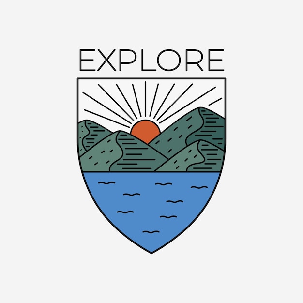 Explore the nature mountains and lake design for sticker tshirt badge emblem etc