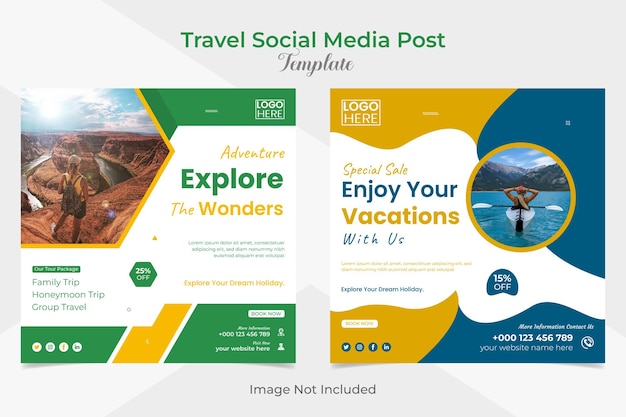 Explore tour and travel social media post and facebook and instagram post banner template design set