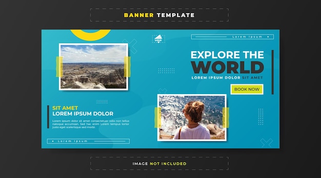 Vector explore and travel banner template with frame photo shape