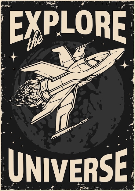 Explore universe vintage poster monochrome