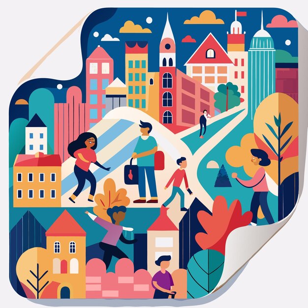 Vector explore the vibrant city with friends and family