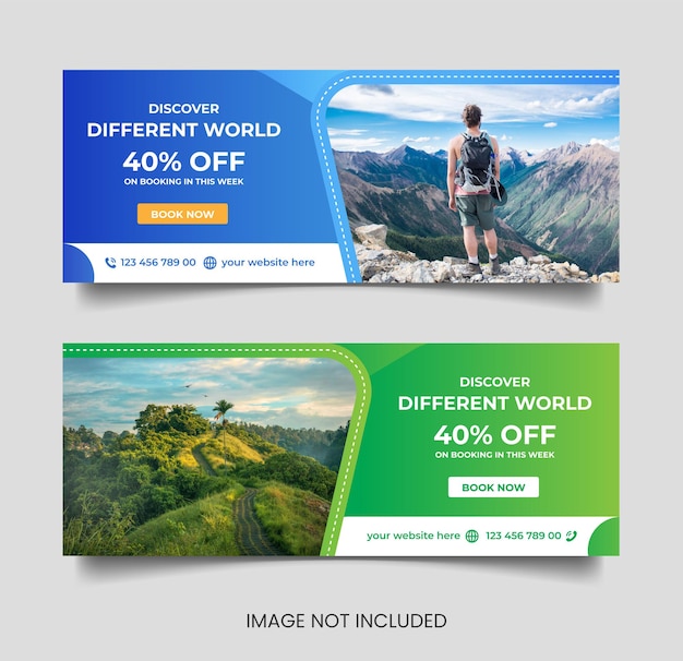 Explore world travel agency promotional web banner or social media banner template