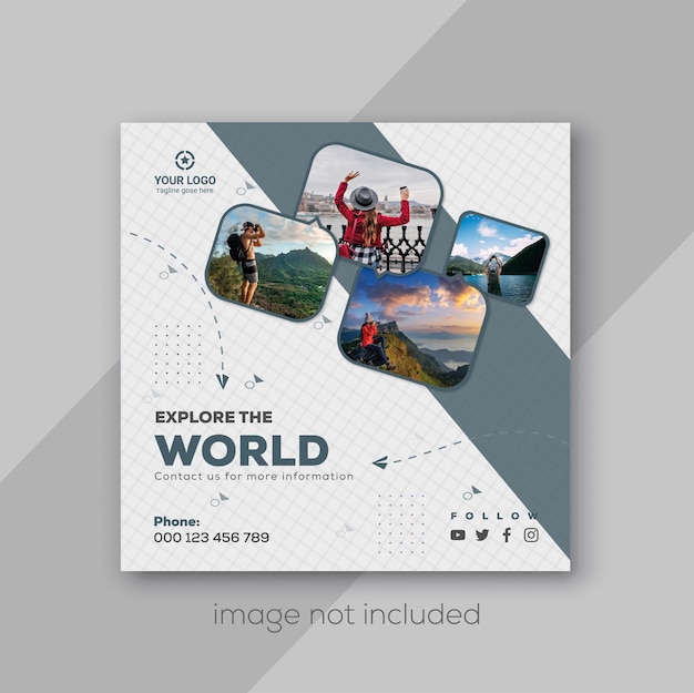 Explore the world travel agency social media banner template Instagram or Facebook banner