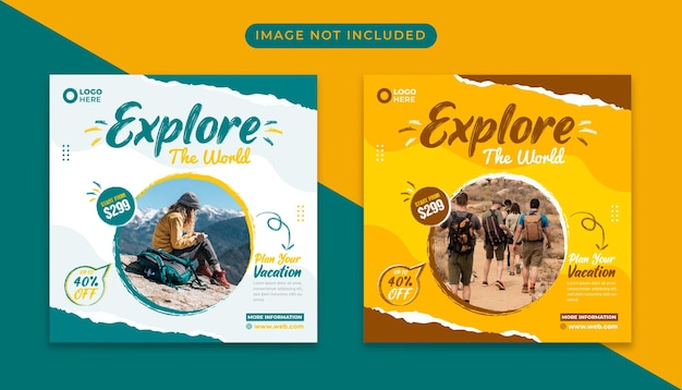 Explore world travel banner social media post