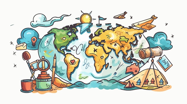 Vector exploring the world around us with handrawn vector illustration