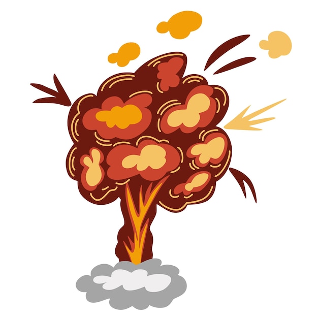 Explosion Cartoon dynamite or bomb explosion fire Boom clouds and smoke element Dangerous explosive detonation Atomic bomb explosion Vector hand draw illustration