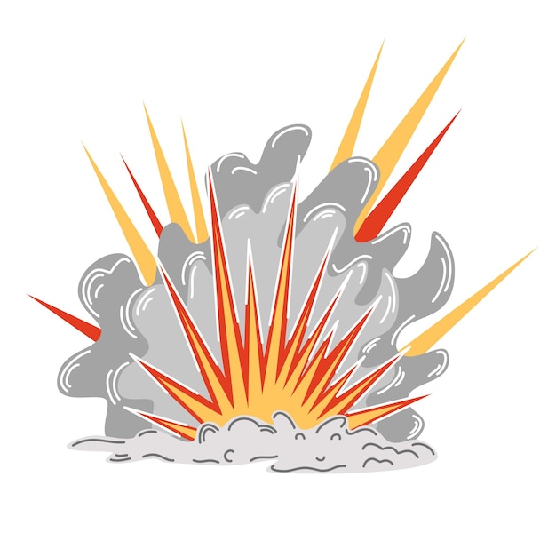 Explosion Cartoon dynamite or bomb explosion fire Boom clouds and smoke element Dangerous explosive detonation Atomic bomb explosion Vector hand draw illustration