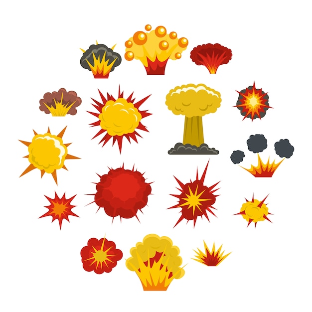 Explosion icons set in flat style