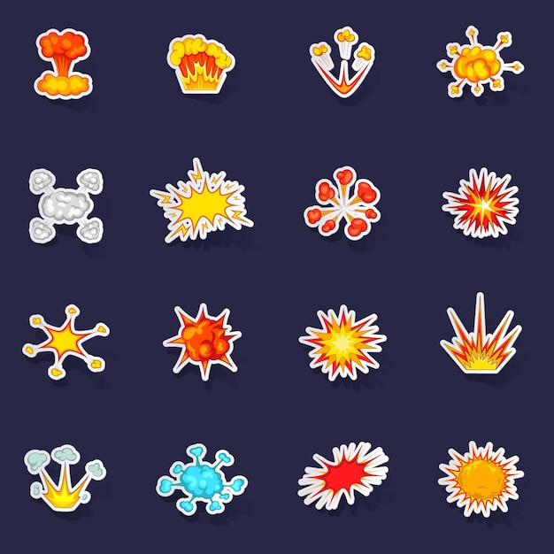 Explosion icons set vector sticker