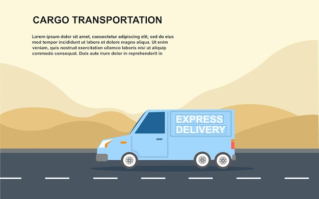 Express delivery car Isolated on the desert side view vector illustration