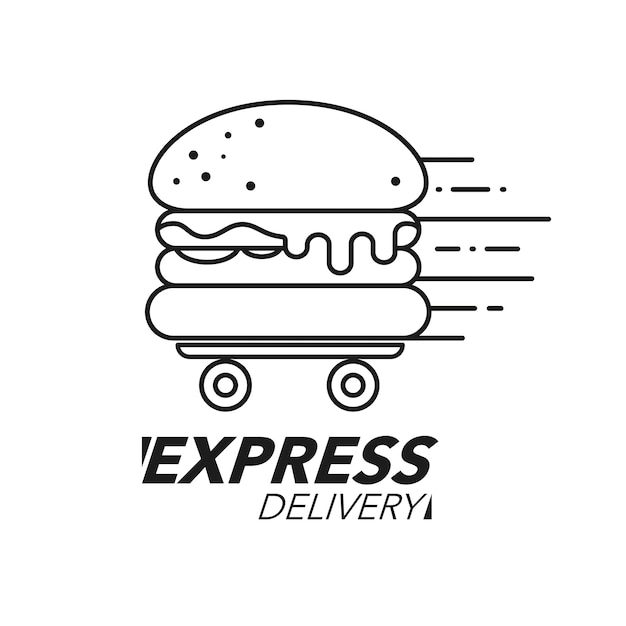 Express delivery concept. Burger or fast food service, order, fast and free shipping. line icon.