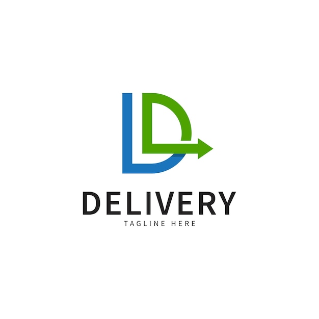 Express delivery logo, letter D, and arrow combination, Flat style Logo Design Template