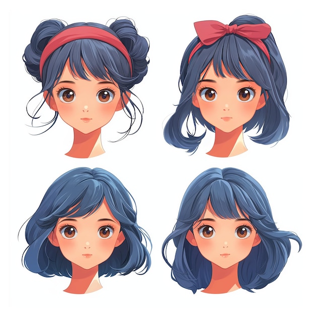 Expression Cute Girl Black Hairstyle Anime Animation Cartoon Girl Face Vector