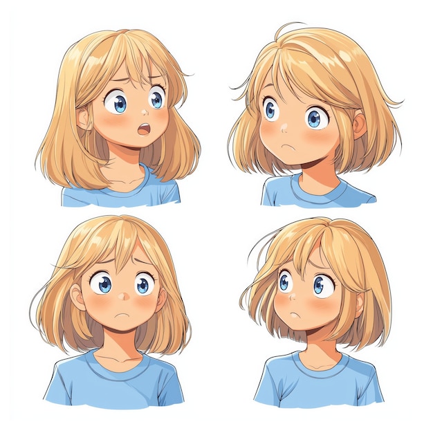 Expression Cute Girl Hairstyle Anime Animation Cartoon Girl Face Vector