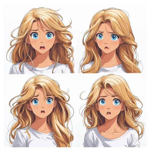 Expression Cute Girl Hairstyle Anime Animation Cartoon Girl Vector