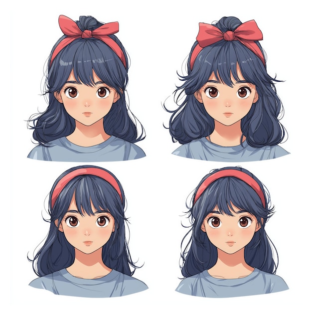 Expression Cute Girl Hairstyle Anime Cartoon Girl Face Vector