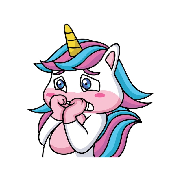 Expression Cute Unicorn Cartoon is Scared