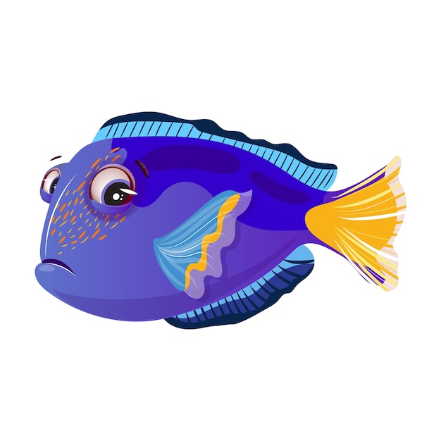 Vector expressive blue tang fish with a sad look