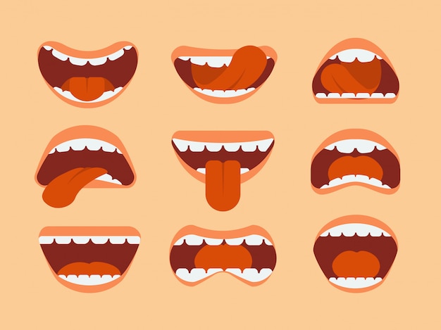 Expressive cartoon human mouth with tongue and teeth.