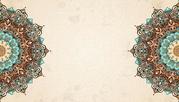 Exquisite arabesque pattern in brown and turquoise tone with copy space for design uses