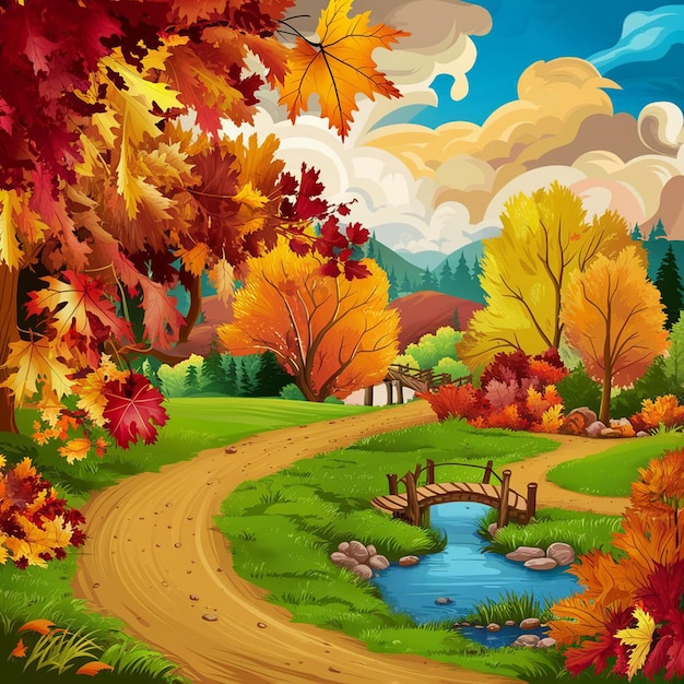 an exquisite autumn landscape illustration