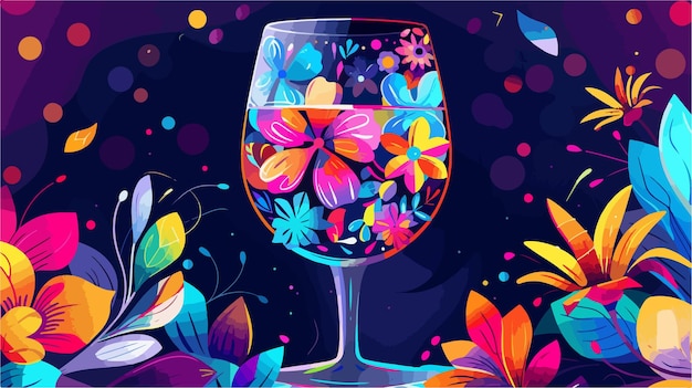 Vector exquisite fantasy decoration art design goblet with bright floral elements