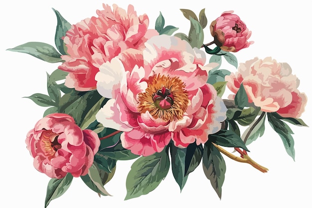 Exquisite Floral Peonies Bouquet Clipart Isolated on White Background