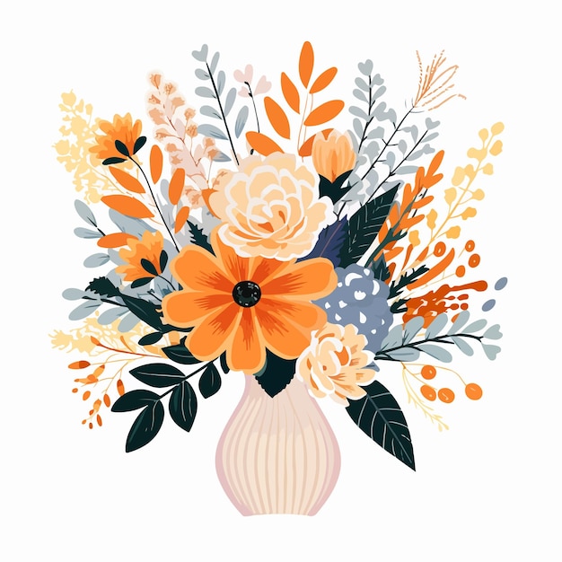 Vector exquisite handdrawn bouquet of seasonal blooms