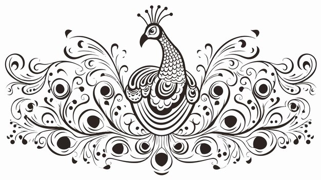 Vector exquisite handdrawn peacock beard in indian mehndi style