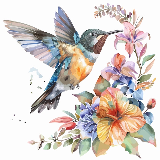 Exquisite Jacamar Floral Handdrawn Watercolor Illustration