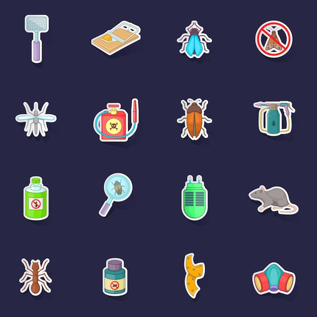 Exterminator icons set vector sticker