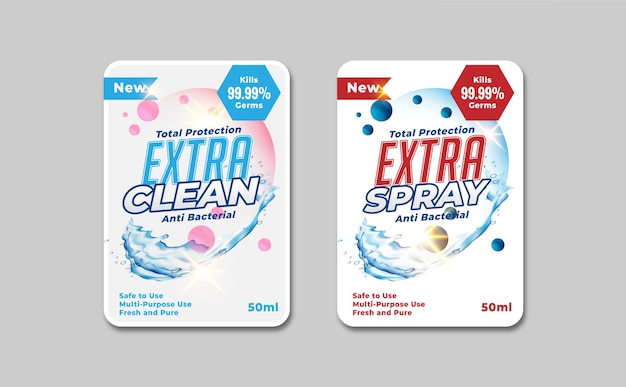 Extra clean detergent labels stickers design set