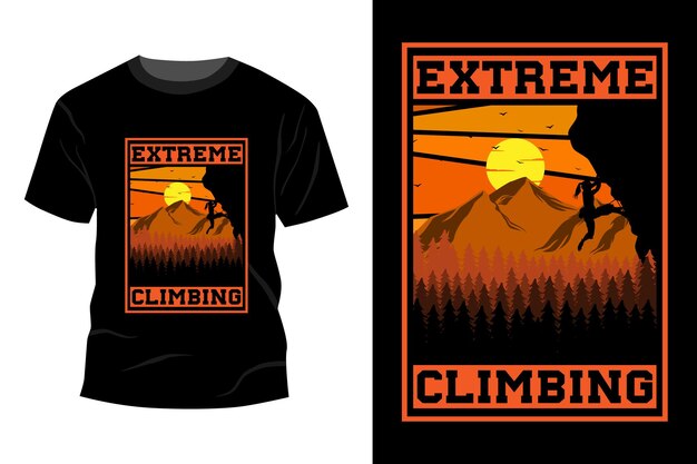 Extreme climbing t-shirt mockup design vintage retro