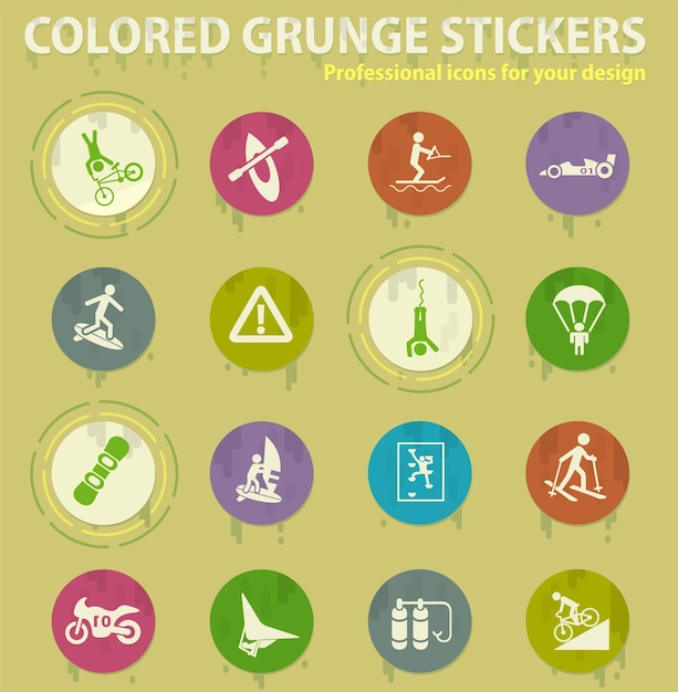 Extreme sport colored grunge icons