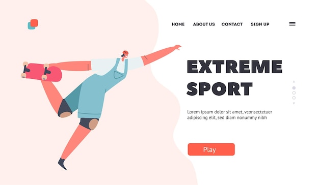 Extreme Sport Landing Page Template Skateboarding Hobby Female Skateboard Character Perform Stunt in Rollerdrome Stylish Skating Teenager Jumping on High Speed on Board Cartoon Vector Illustration