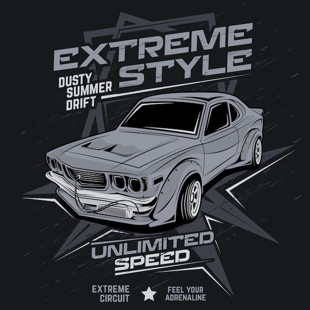 Extreme style dusty summer drift, car vector illustration