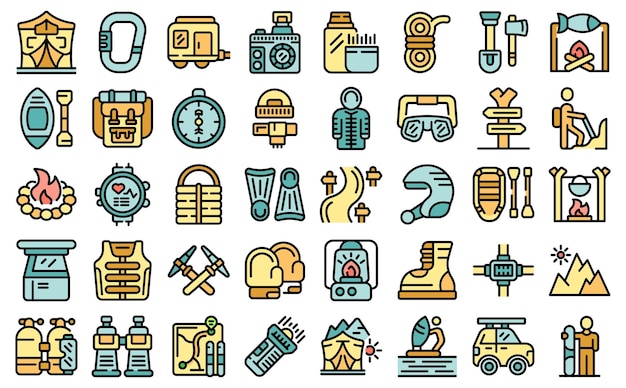 Extreme tourism icons set vector flat