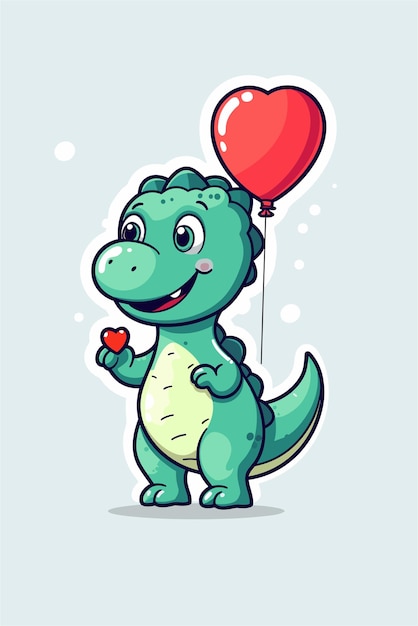 Extremely cute dinosaur with heartshaped balloon vector illustration