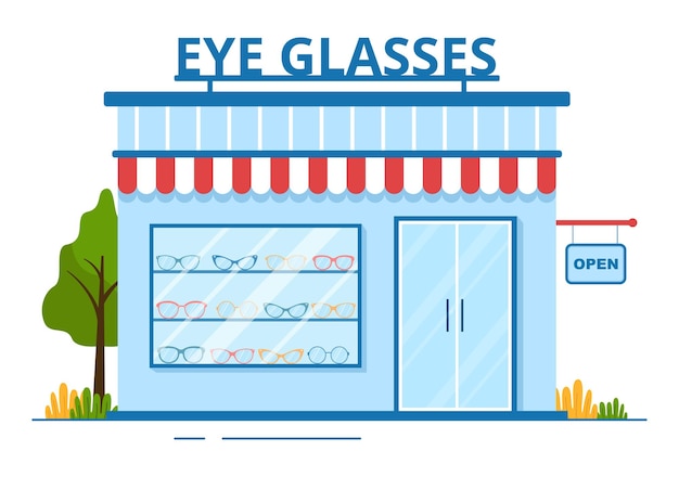 Eye Glasses Store or Optical Shop with Accessories Optician and Eyeglasses in Flat Illustration