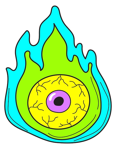 Eye in magic fire flame Surrealism art Psychedelic sticker