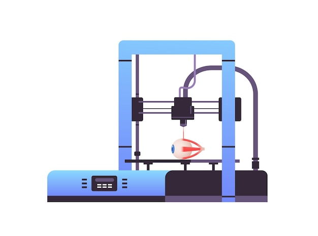 Eye model prints on 3d bio printer medical printing of human transplantation organ biological engineering bioprinting concept horizontal vector illustration