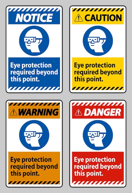 Vector eye protection required beyond this point on white background